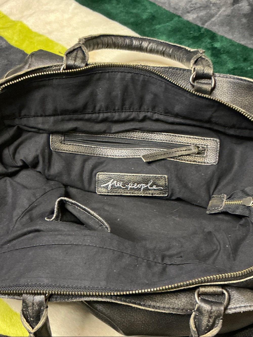 Free People We The Free Leslie Leather Tote Bag Satchel Distressed Black - Picture 12 of 14